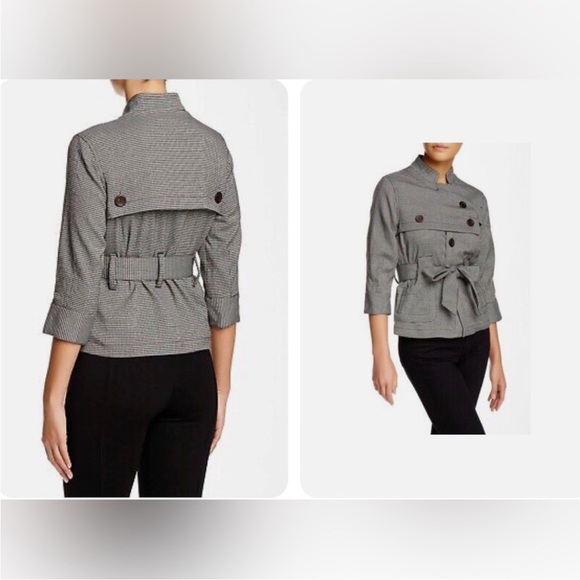 Vertigo Paris Mandarin Collar Belted Houndstooth Jacket Coat - Picture 7 of 7